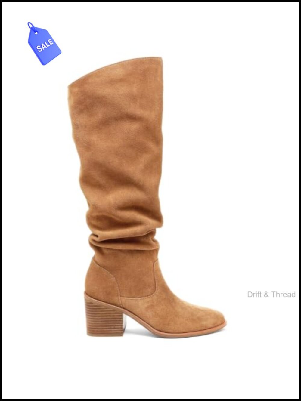 Knee High Boots Women Chunky Block Heel Side Zipper Slouch Suede